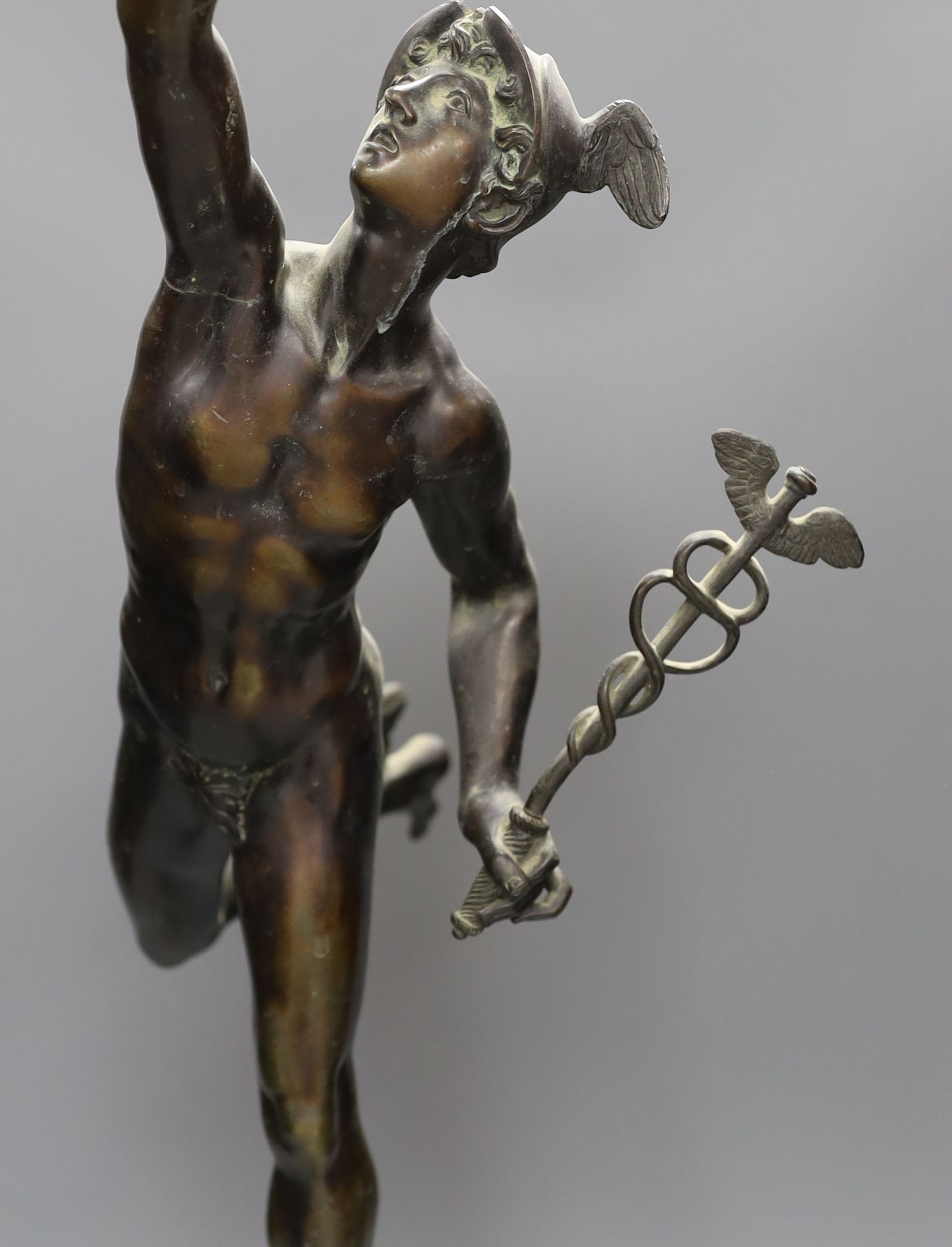 A large late 19th century bronze figure of Mercury, 79 cms high.